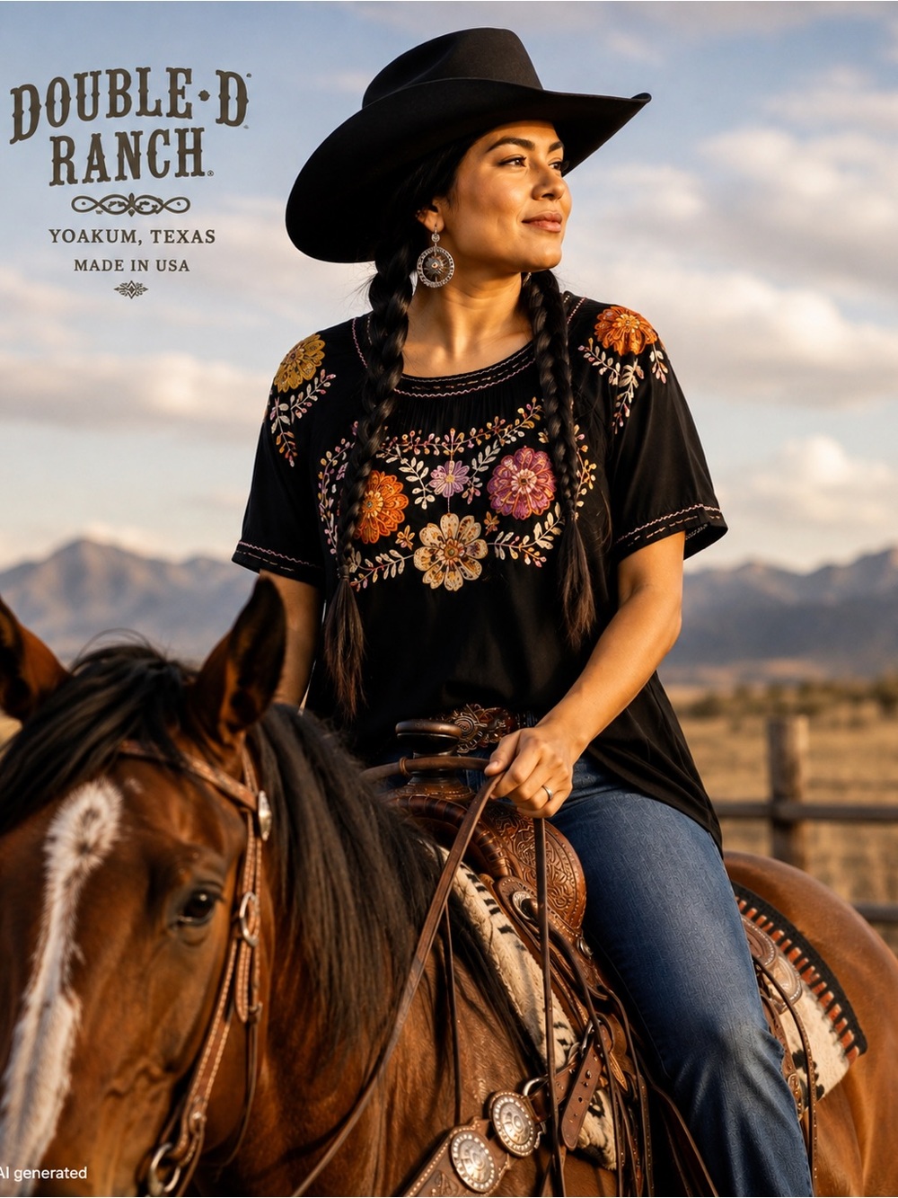 Double D Ranch 2X Made in USA Embroidered Western Top